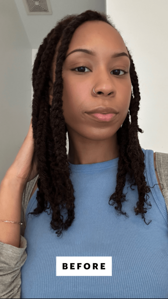 Taylor before using the RevAir Reverse‑Air Hair Dryer