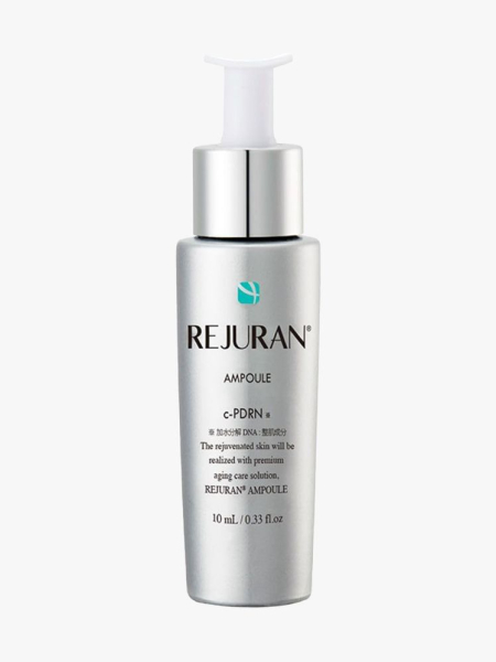  Rejuran Turnover Ampoule gray serum bottle on light gray background
