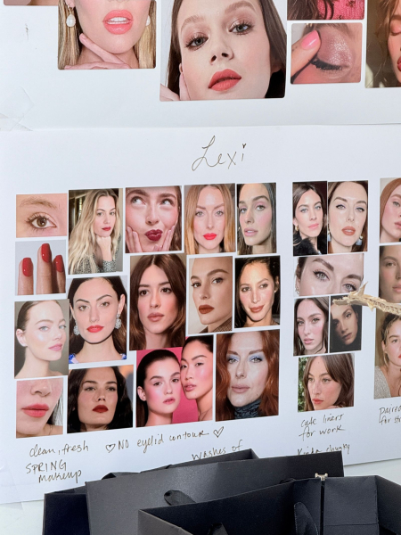 A photo of a makeup mood board from inside the Euphoria season 3 makeup trailer.