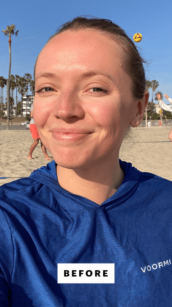 Fowler before applying the Supergoop Mineral Unseen Sunscreen SPF 40