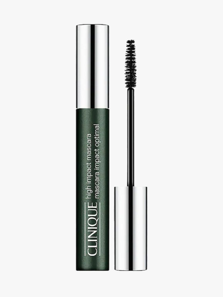 Clinique High Impact Mascara in branded components on a light gray background